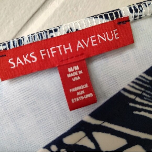 Saks Fifth Avenue Tropical Palm Print Dress Navy Green Resort Style Size Medium - Picture 4 of 7